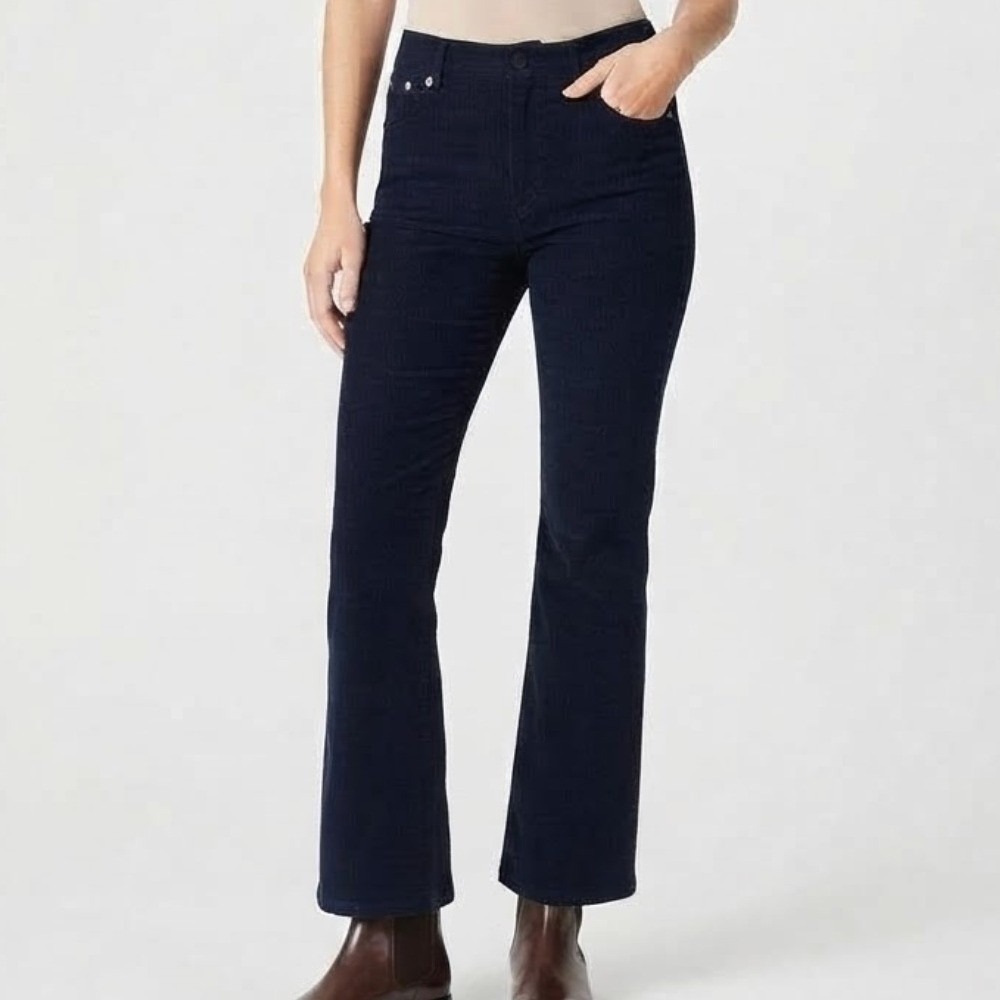 Corduroy High Waist Flare Pants Women's Large Navy Blue Soft Retro Dark Academia